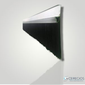 Plastic bristle brush and aluminum base with clamping tab to use as a curtain type.