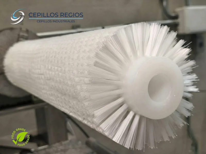 White industrial roller brush for food-processing applications