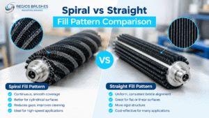 Spiral wound and straight fill roller brushes side by side | Comparison photo